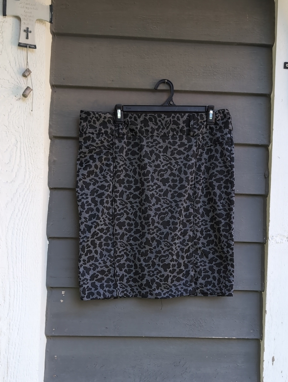 Women's Charcoal Grey Leopard Print Pencil Skirt Size 14